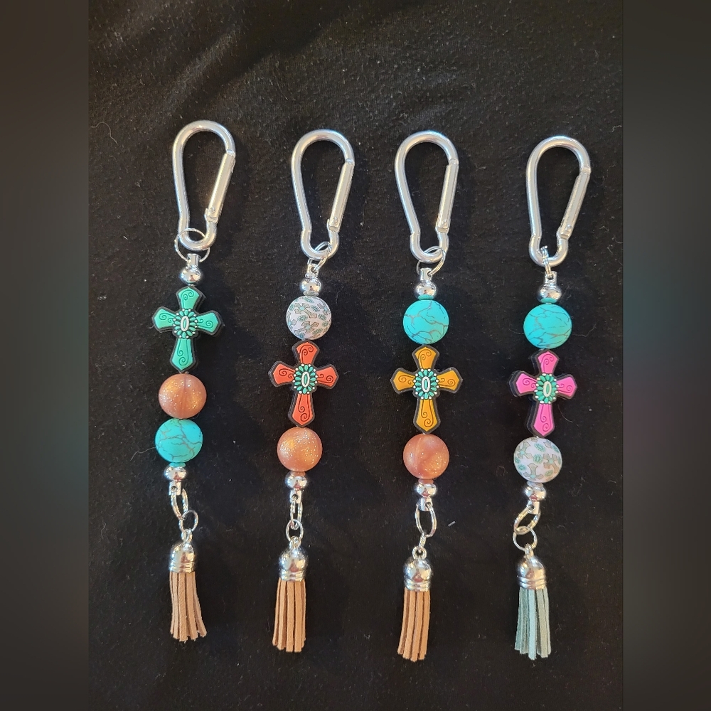 2 for 15! Southwest Boho Turquoise Cross Western Beaded Festival Keychain Gifts!
